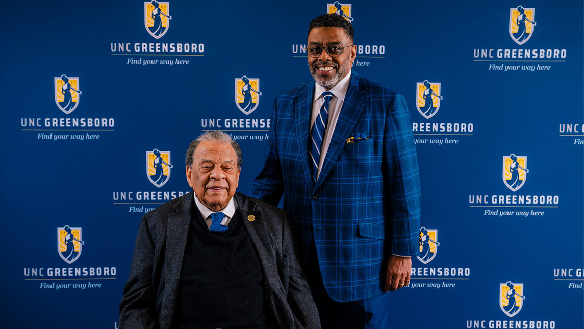 Civil Rights icon Andrew Young with Chancellor Gilliam. Young spoke at UNCG for the International Civil Rights Museum Speaker Series.